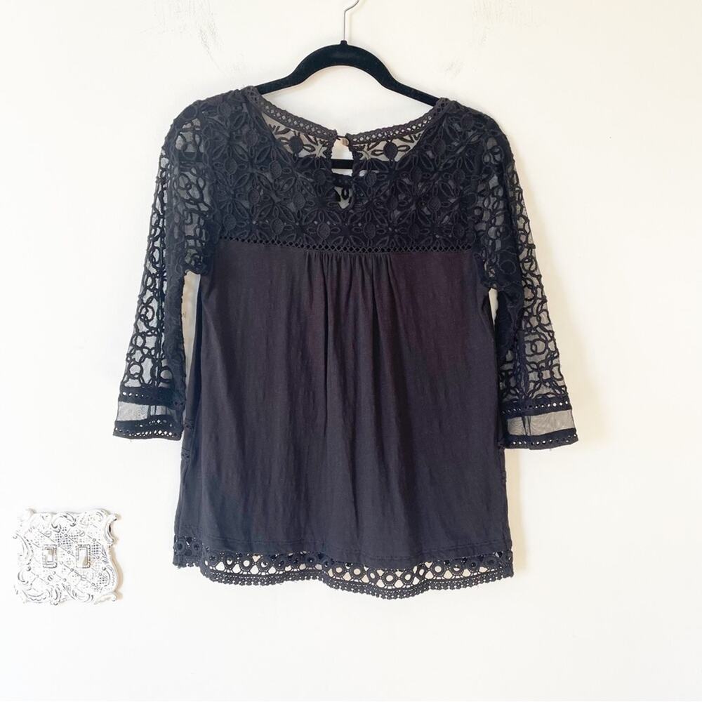 Anthropologie Meadow Rue Mantra Black Daisy Floral Crochet Lace Mesh Top S - Picture 8 of 9